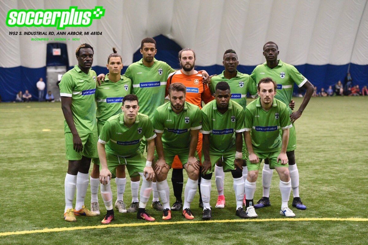 AFC Ann Arbor men lineup before the 2017-04-14 match against Northwood University.