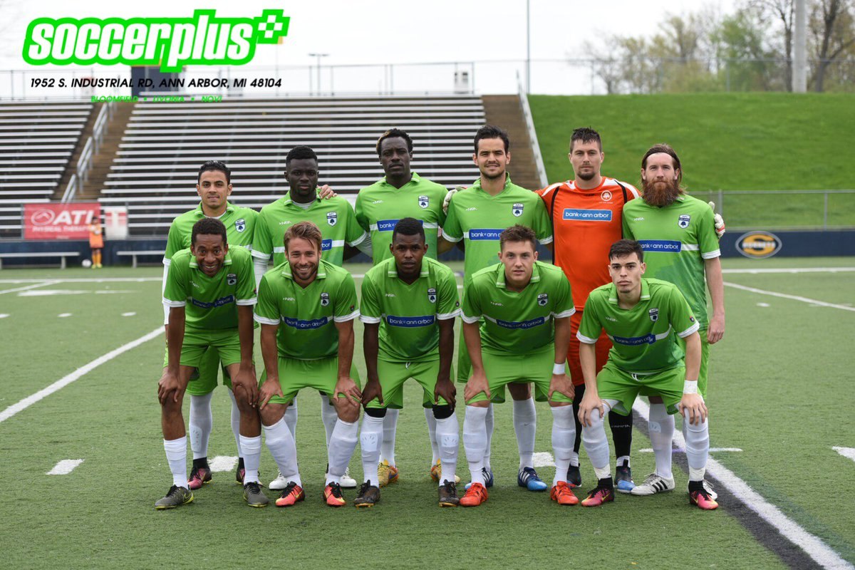 Starting XI photo from AFC Ann Arbor men versus Oakland County FC (2017-04-30).