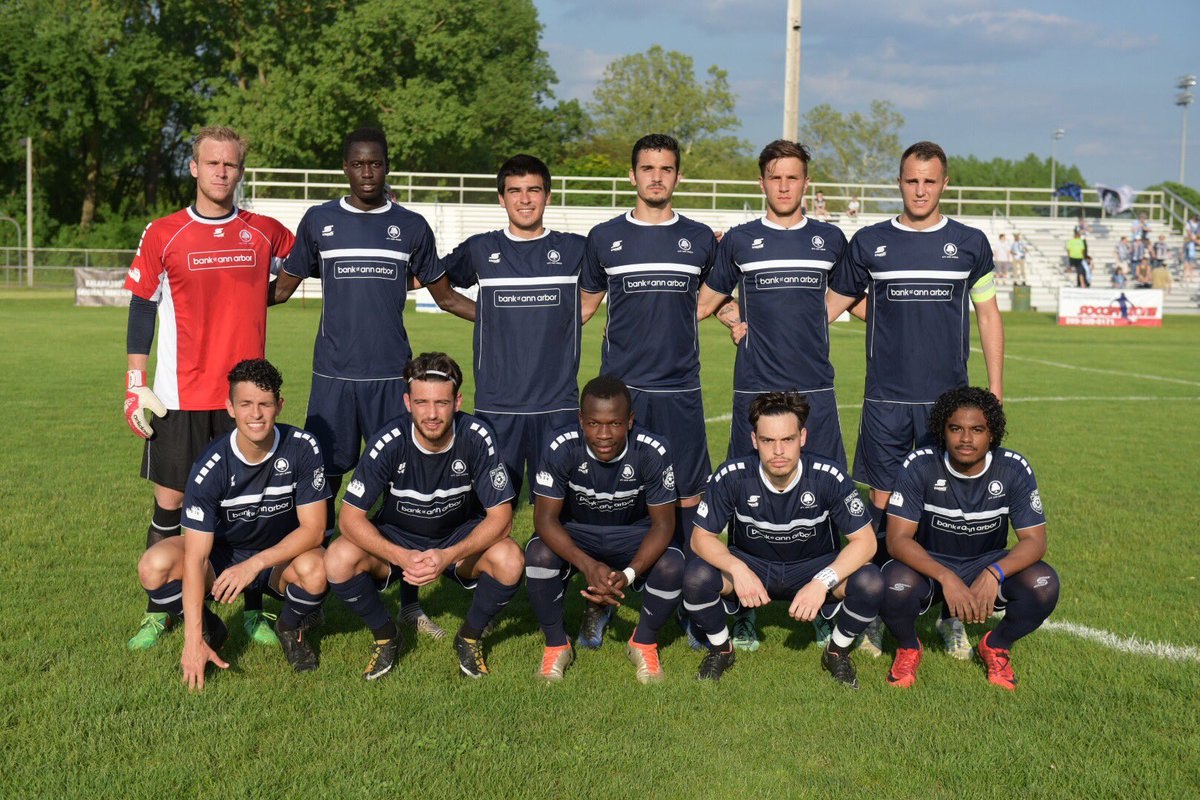 Starting XI photo from AFC Ann Arbor men versus Kalamazoo FC (2018-05-25).