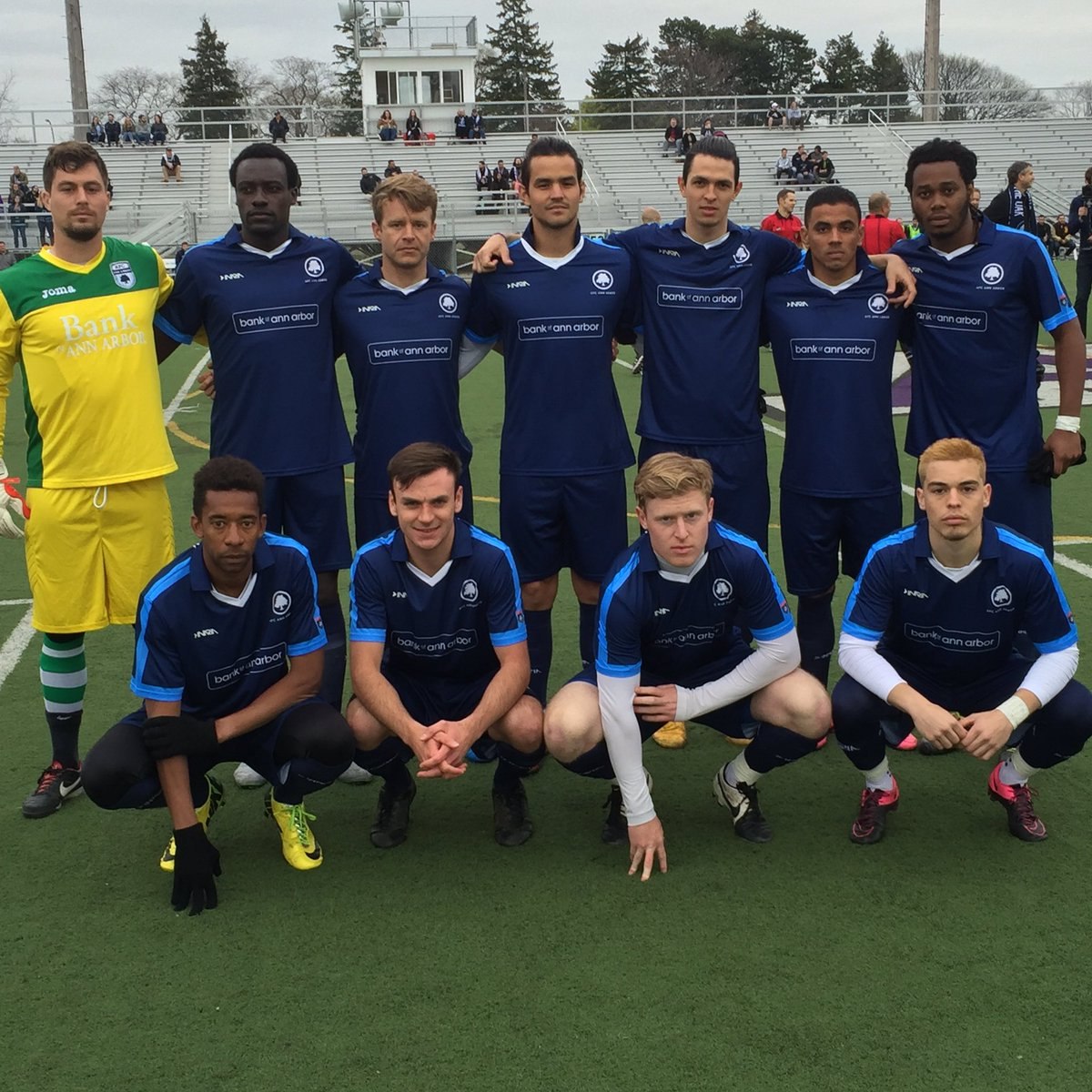 Starting XI photo from AFC Ann Arbor men versus Oakland County FC (2016-04-29).