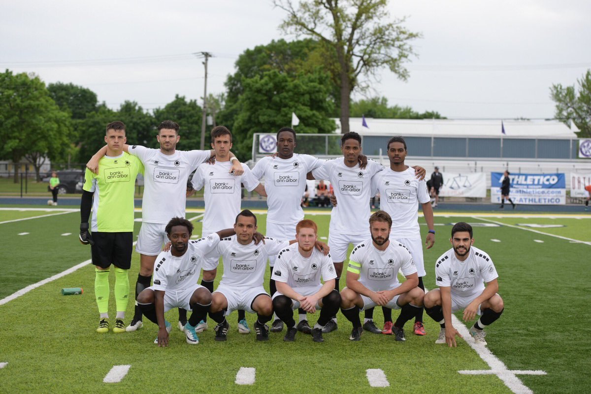 Starting XI photo from AFC Ann Arbor men versus Oakland County FC (2018-05-18).