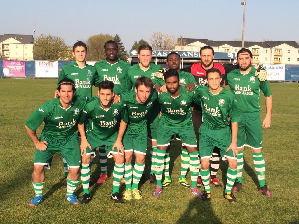 Starting XI photo from AFC Ann Arbor men versus Lansing United (2015-05-02).
